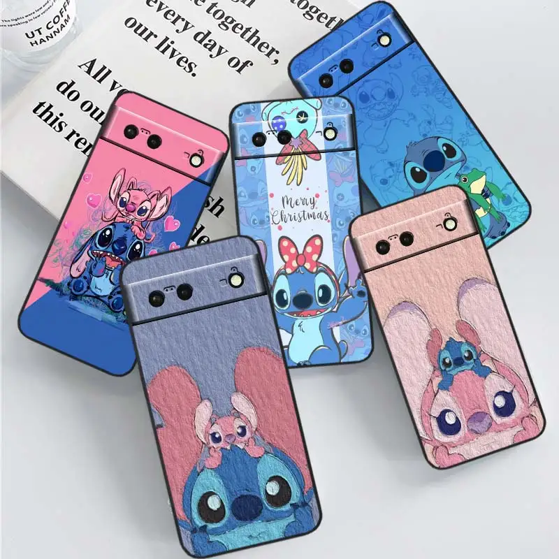 

Couple Stitch Anime Disney Phone Case For Google Pixel 8 7A 7 6 Pro 6A 5A 5 4 4A XL 5G Black Shell Soft TPU Cover Coque Capa