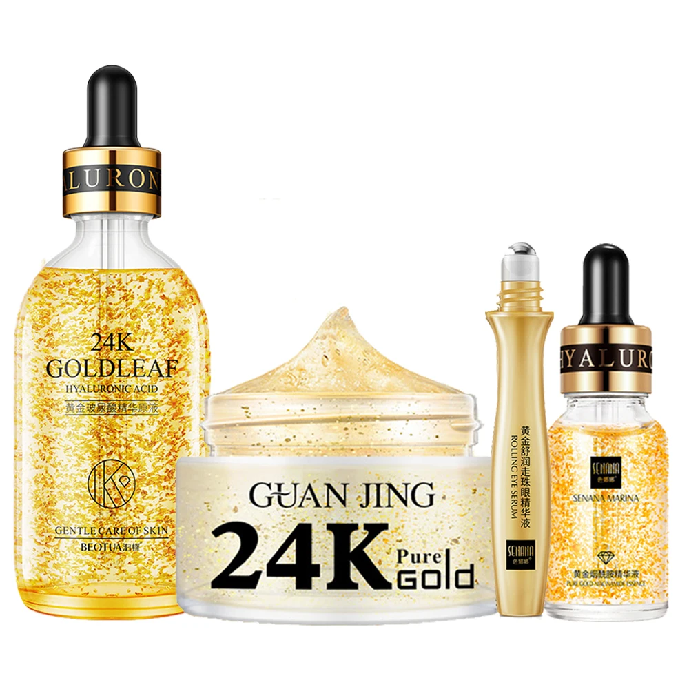 

24k Gold Collagen Whitening Essence Face Cream Hydrating Hyaluronic Acid Facial Essence Anti Wrinkle Eye Sreum Facial Care Set