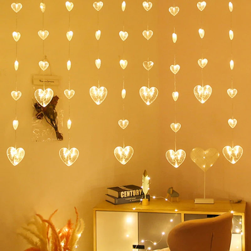 

СВЕТОДИОДНАЯ Гирлянда в форме сердца, садовый Праздничный Рождественский шторсветильник светильник, s-образная цепочка, романтическое уличное свадебное украшение