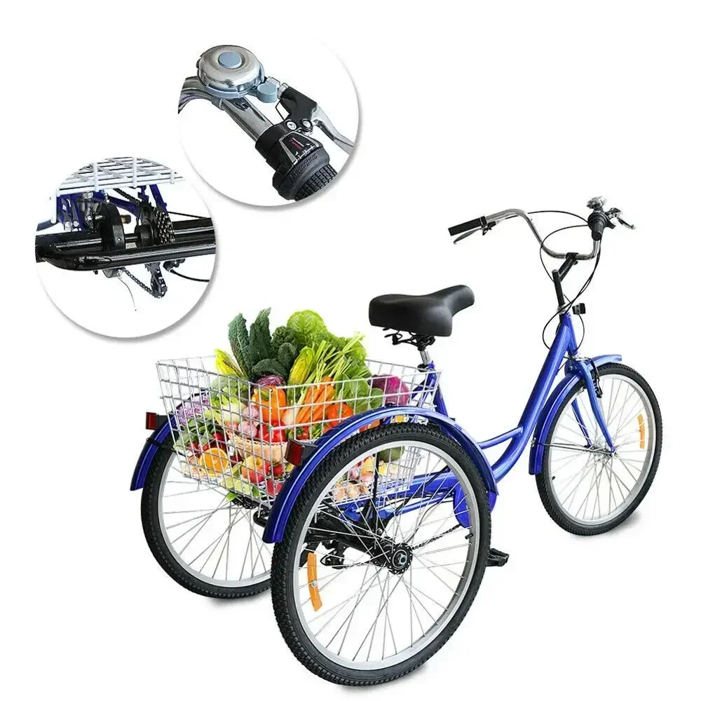 

24''/26'' Wheels 7 Speed Adult Tricycle Bike Senior Elder Tricycle Pedal Tricycle For Cargo Delivery/Old People/Shopping