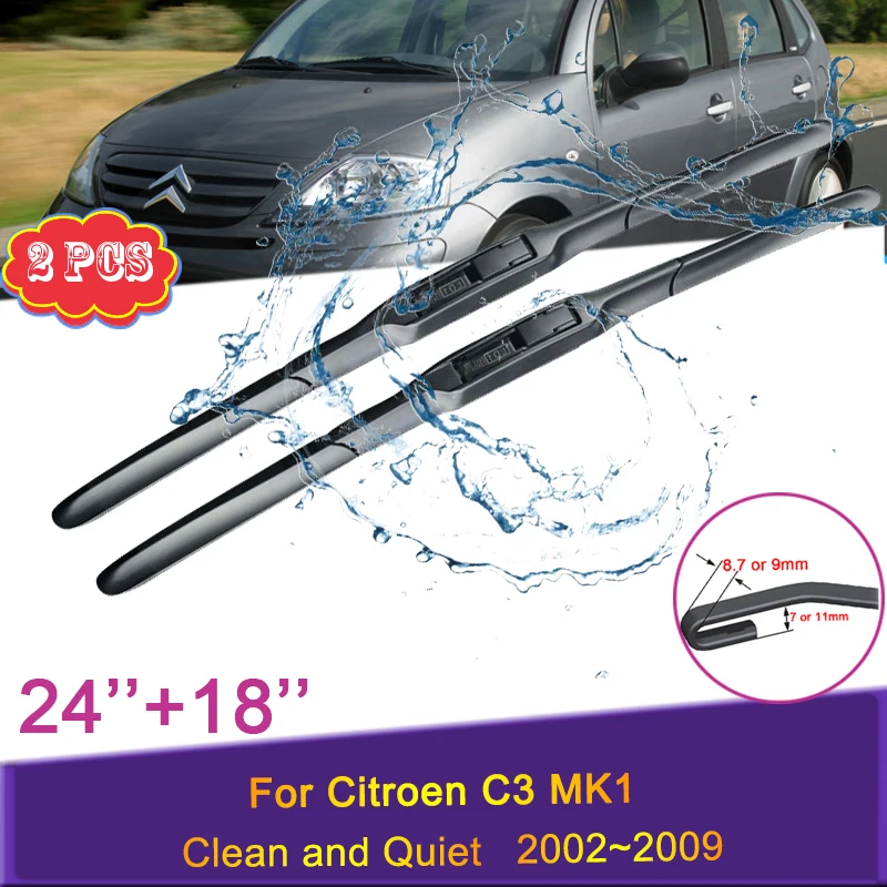 

Car Wiper Blades for Citroen C3 MK1 2002 2003 2004 2005 2006 2007 Front Windshield Frameless Snow Scraping Rubber Accessories