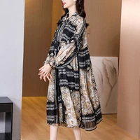 female floral chifffon long sleeve maxi dress autumn winter korean vintage casual dress 2022 elegant loose waist party vestidos