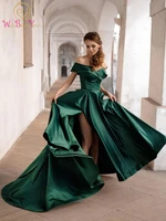 hunter green evening dresses 2022 long satin off shoulder sweetheart a line elegant saimple high split prom party gowns party
