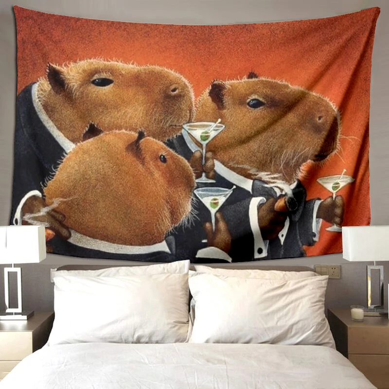 

Capybara Club Wall Painting Funny Wall Tapestry Humor Capybara Large Size Tapestry Tapestries Living Room Home Decor Tapestri 1