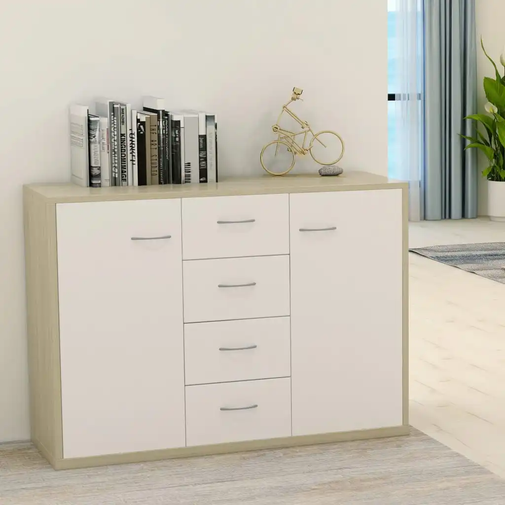 

Sideboards and Buffets Cabinet with Storage Modern Home Decor White and Sonoma Oak 34.6"x11.8"x25.6" Chipboard