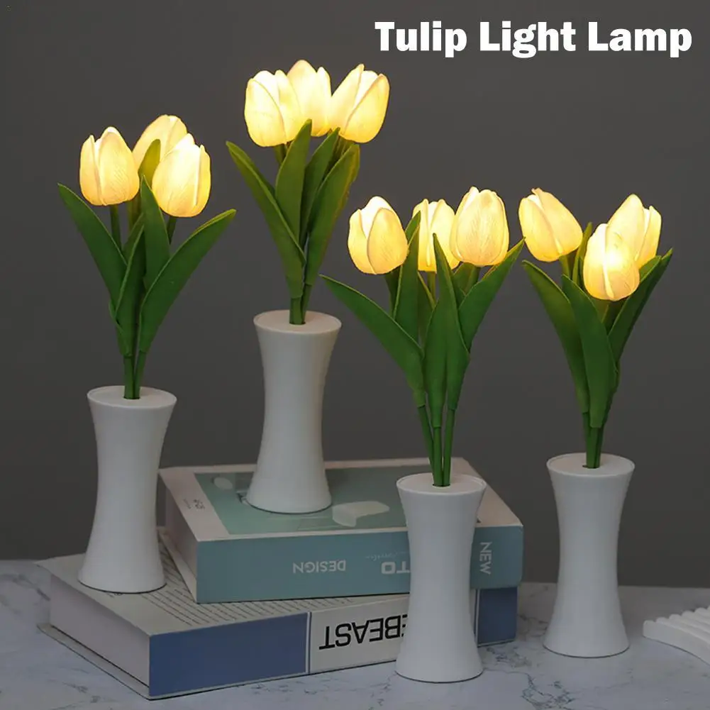 Stylish Tulip Flower Table Lamp Light Sensor Home Bedroom Decoration Colorful Nightlights Luminaria LED Night Light Lamp