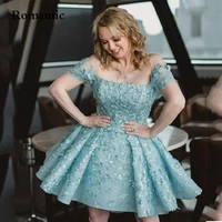 romantic baby blue lace short prom dress off the shoulder princess ball gown evening dress for teen girls gradution plus size