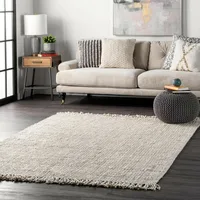7x9 Feet Rug  Natural Jute Woven White Rug Jute and Natural Fibres Rug Rustic Style Home Living Area Rug