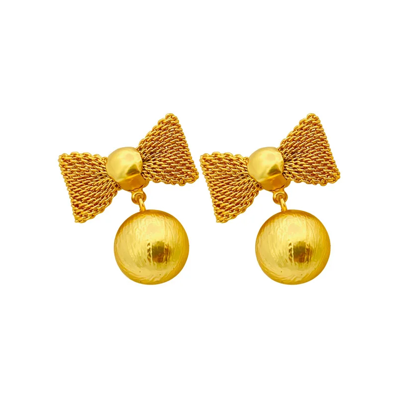 

Серьги-подвески женские латунные под золото 18 К с бантом