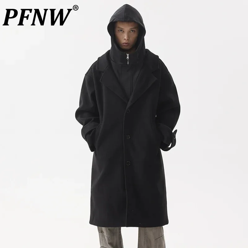 PFNW Нишевое модное черное искусственное твидовое пальто средней длины с