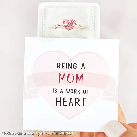Кольцо с подвеской в виде сердца из циркона для мамы, регулируемое в винтажном стиле с гравировкой букв и розовым кристаллом, подарок на день матери, ювелирное изделие