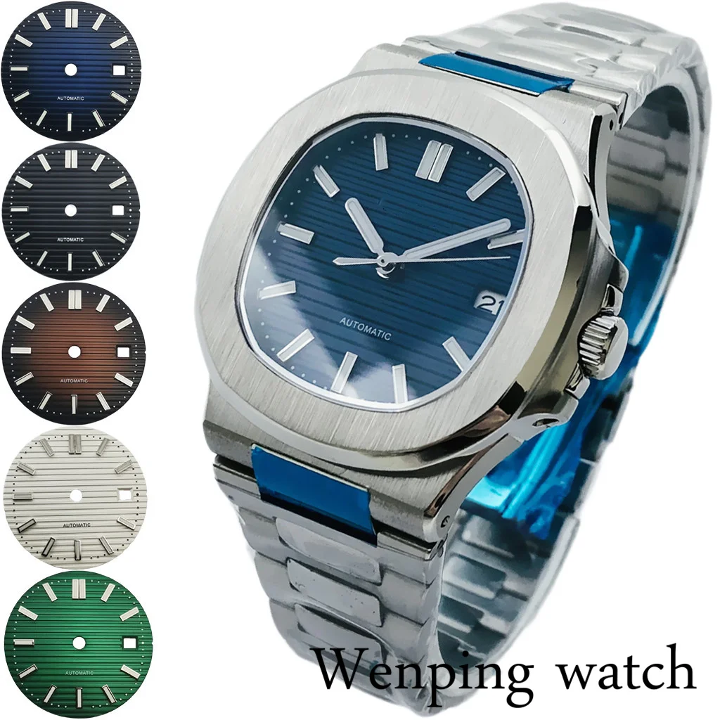 Часы мужские автоматические 39 мм серебристые с синим циферблатом и сапфировым