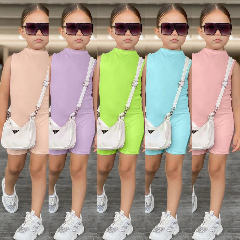 

New Kids Girls Jumpsuits Candy Color Big Girls Sets Clothes Pullover Sleeveless Shirts for Baby Girls Jumpsuits for 11 Years Old