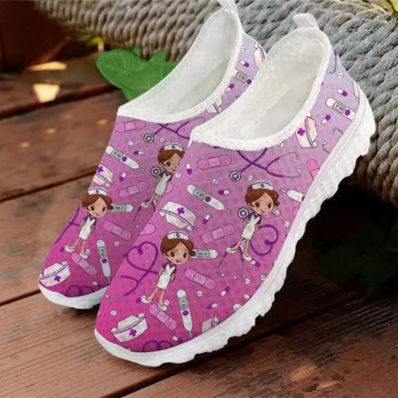 

Ladies Loafers Cartoon Nurse Doctor Print Women Sneakers Slip on Light Mesh Casual Shoes Summer Breathable Flats Zapatos