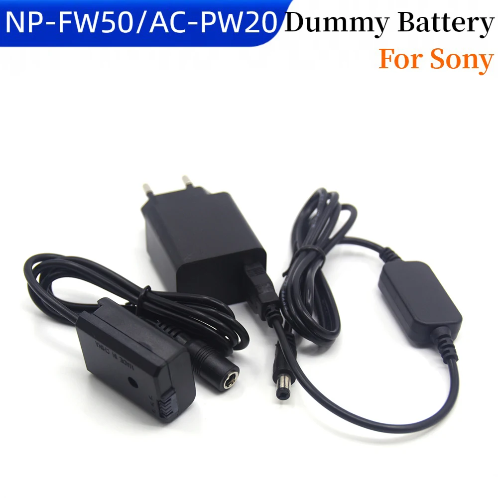 

USB-DC Cable+QC3.0 Charger+NP-FW50 Dummy Battery for Sony ZV-E10 A7S2 A7R A7RII A3000 A3500 A5000 A5100 A6000 RX10 A37 A55 NEX-6