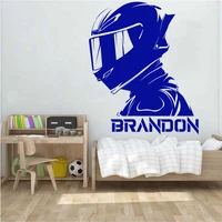 motorcycle helmets personalized name vinyl wall stickers motocross bike helmet decals kids room wall art decor stickers gifts m2