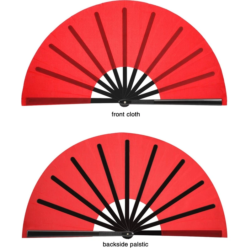 

6 Pieces Large Folding Fan Nylon Cloth Handheld Folding Fan Chinese Kung Fu Tai Chi Fan Decoration Fold Hand Fan (Red)