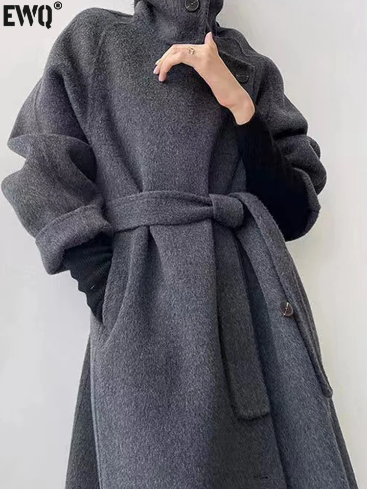 

Женское шерстяное пальто с боковой пряжкой [EWQ], свободное кашемировое длинное пальто, верхняя одежда, новинка сезона осень-зима 2023, 16U4484