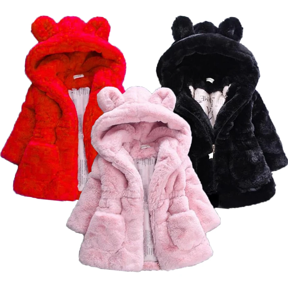 

Children's Clothing Girl Imitation Faux Fur Warm Winter Coat Thickened Coat Kid Hooded Jacket Thick Quilted Baby Cotton Clothes