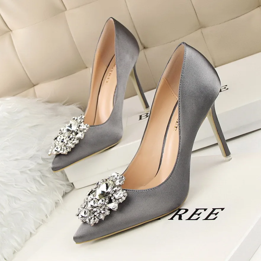 

Rhinestone women's shoes stiletto high heels thin shallow mouth pointed shiny rhinestone buckle single slingback shallow mouth