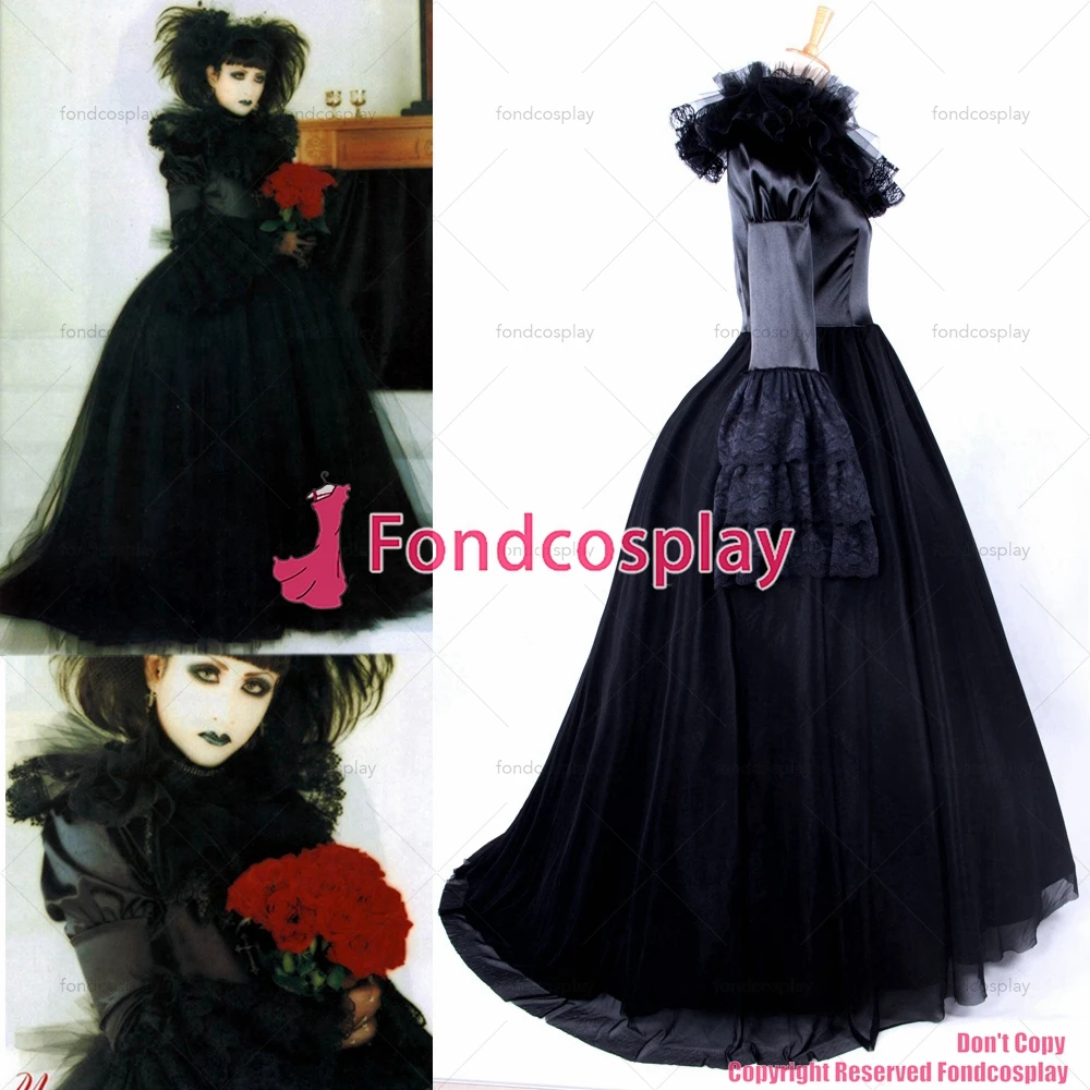 

tailor-made visual j-rock balck wedding black satin dress gothic punk lace costume cosplay tv/cd[ck420]