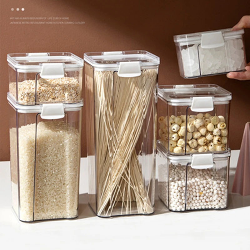 

Dry Food Storage Box Food Containers Transparent Stackable Kitchen Spaghetti Noodles Sealed Tank Cans Organizers bottles