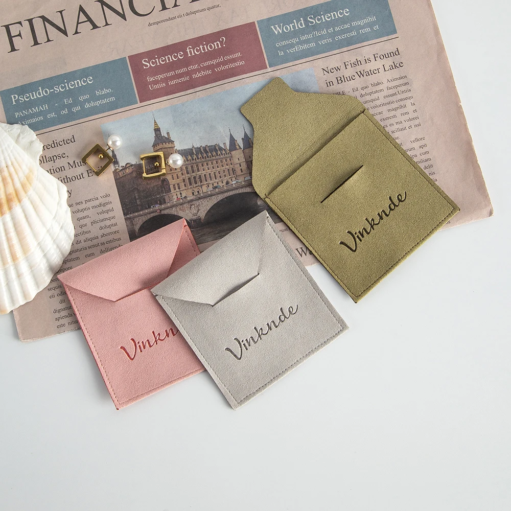 DIY Jewelry Packaging Pouches Custom Logo Envelope Insert Microfiber Suede Bags Wedding Birthday Bar mitzvah Party Gift Pouch