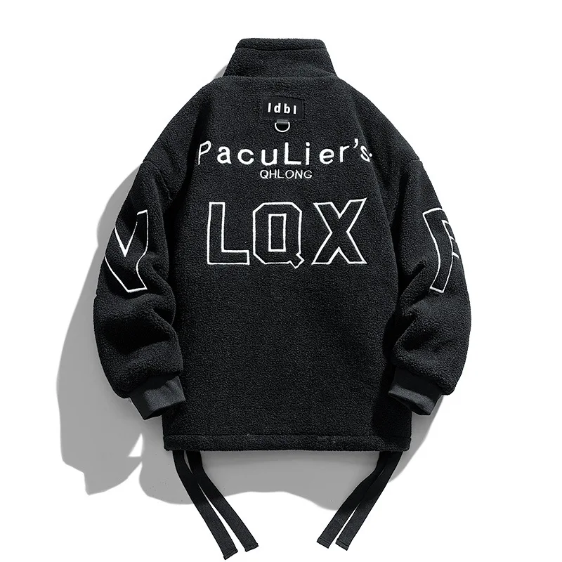 Couples Grain Fleece Jackets Japanese Fashion Imitation Lamb Wool Embroidery Winter Thickened Warm Jacket Outdoor Sports Coat