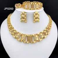 Gold Plated Fine Jewelry Set Women‘s Necklace Earrings Big Bracelet Nigeria Bridal Wedding Party Jewelry
