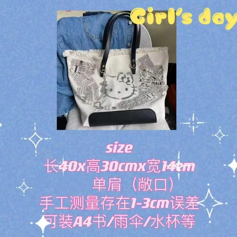 Hello Kitty Bag Hot Girl Embroidered Canvas Shoulder Bag Tote Bag Casual Cute Bag   purses  crossbody bag  purses and handbags