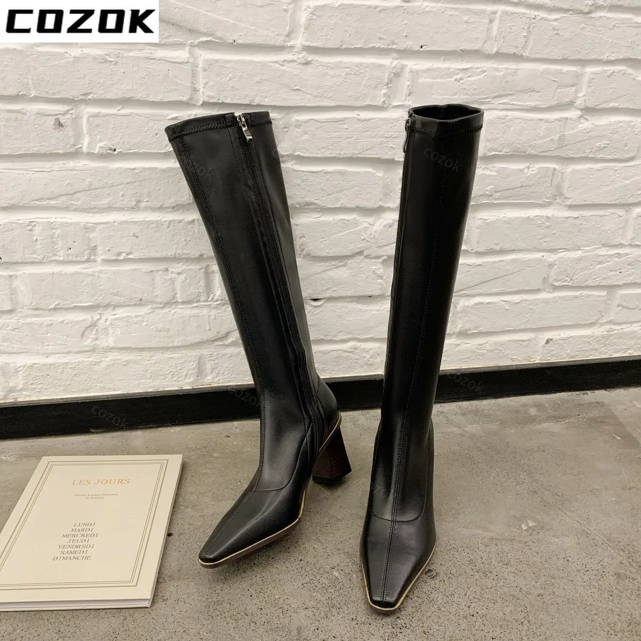 Women High Heels Boots Woman Pointed Toe Stilettos Heels Knee High Boots Sexy Ladies Rivet Retro Pumps 2022 New Botas Femininas