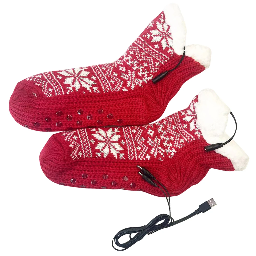 Мягкие вязаные носки с USB-подогревом нескользящие пушистые тапочки уютные