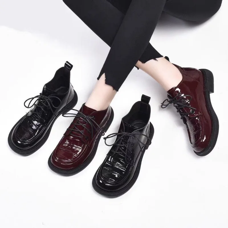 Осенние женские туфли-оксфорды на плоской подошве 2025 г. черные студенческие