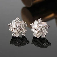 new trendy silver plated lucky windmill stud earrings for women shine t type cz stone inlay fashion jewelry party gift earring