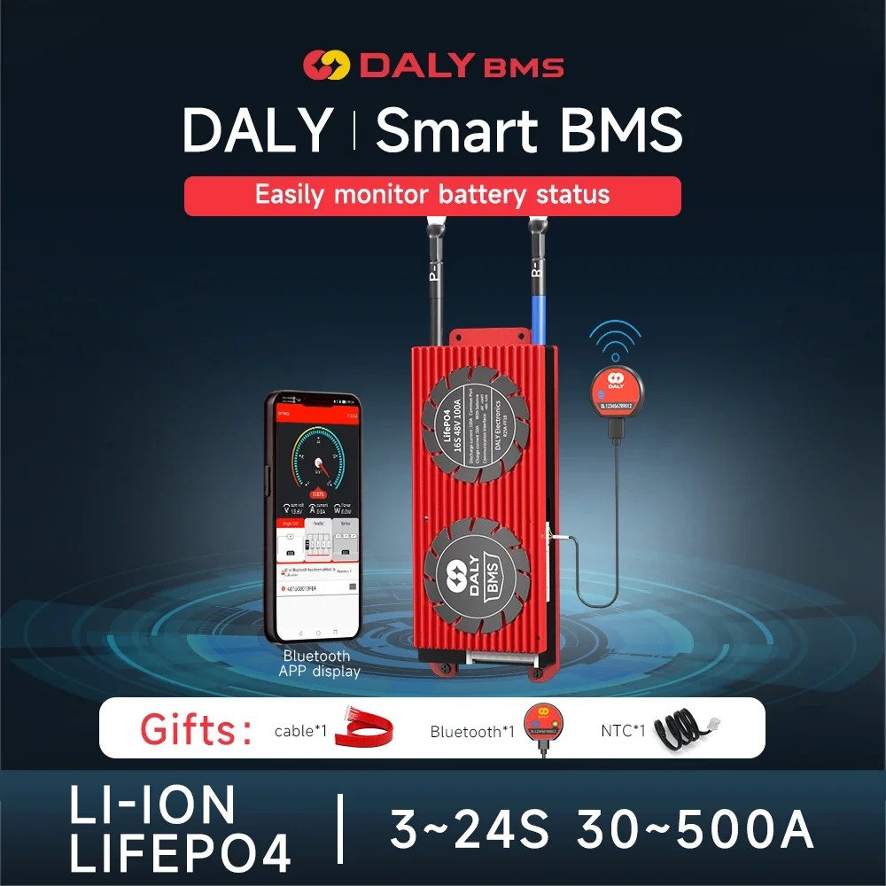 Устройство для хранения энергии Daly Smart BMS Bluetooth LiFePo4 4S 12V 8S 24V 16S 48V Li-Ion BMS 80A 100A 120A 150A 200A 250A 300A 400A 500A EV