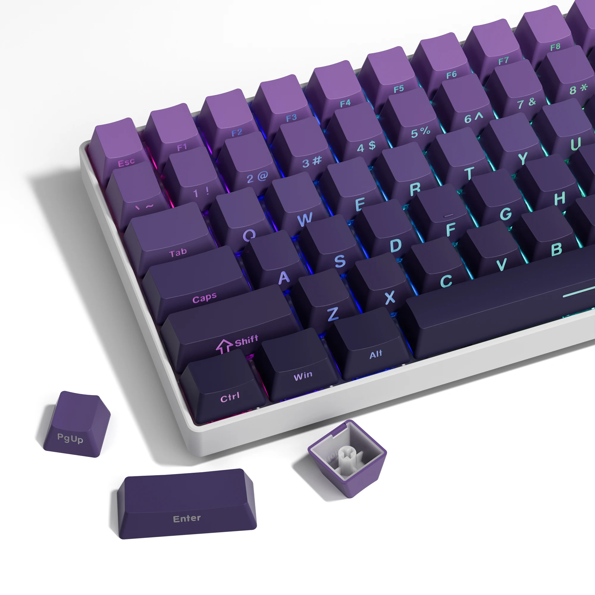 

136 Key Purple PBT Double Shot Side Print Shine Through Backlit keycaps For MX Mechanical Keyboard 108 96 87 NJ80 84 68 64 61