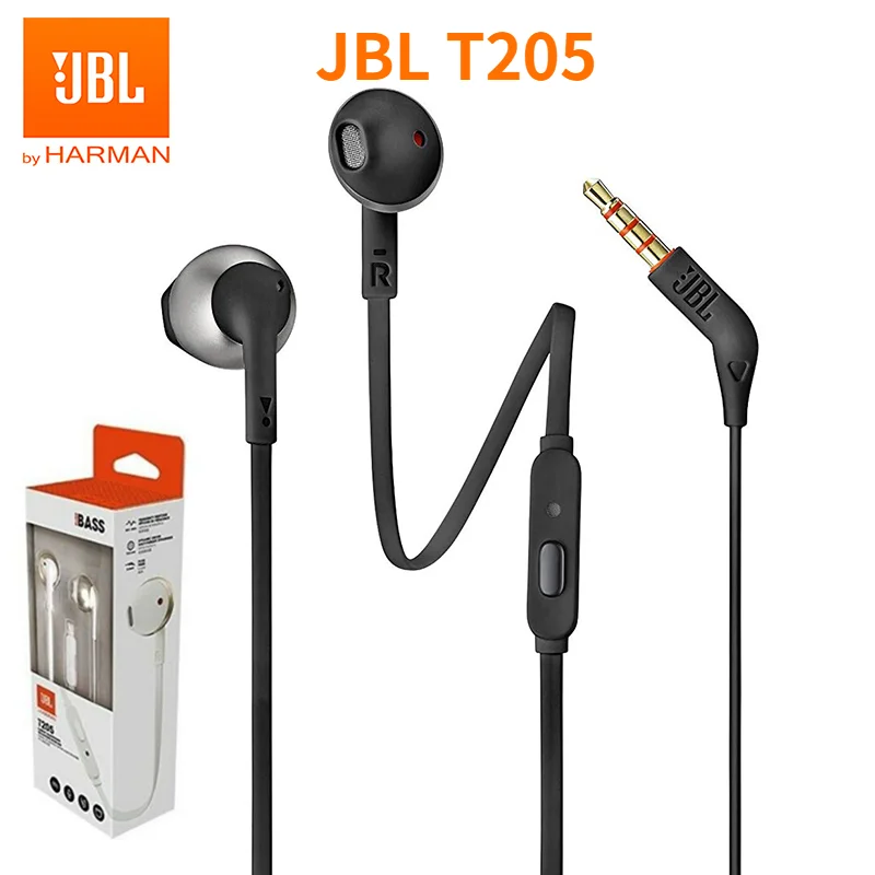 

Оригинальная Проводная гарнитура JBL T205 3,5 мм, стерео музыкальные наушники-вкладыши HIFI, спортивные наушники с 1 кнопкой управления, гарнитура с микрофоном