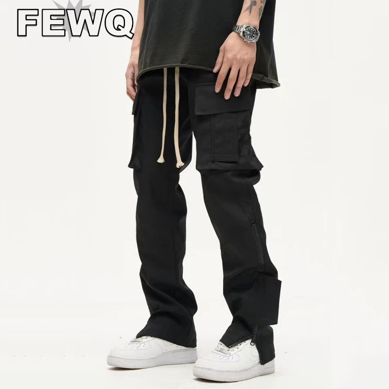 

Мужские прямые брюки-карго FEWQ, с разрезом, на молнии, в стиле сафари, с несколькими карманами, лето 2023