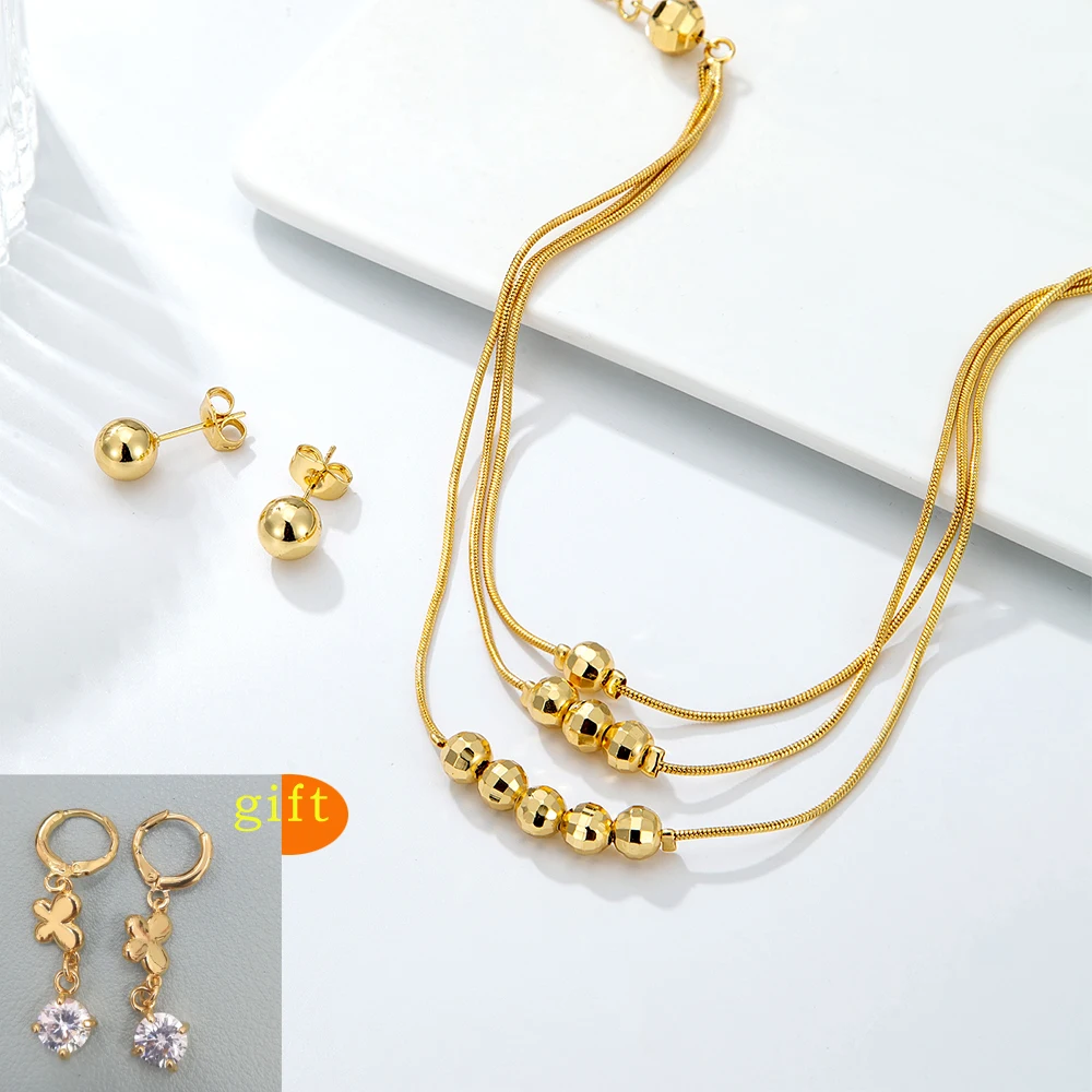

Fashion Charms Ball Sets Gold Color,Small Beads Dubai Necklace Earrings for Women/Girls,Ethioipian Jewelry African Indian Gift