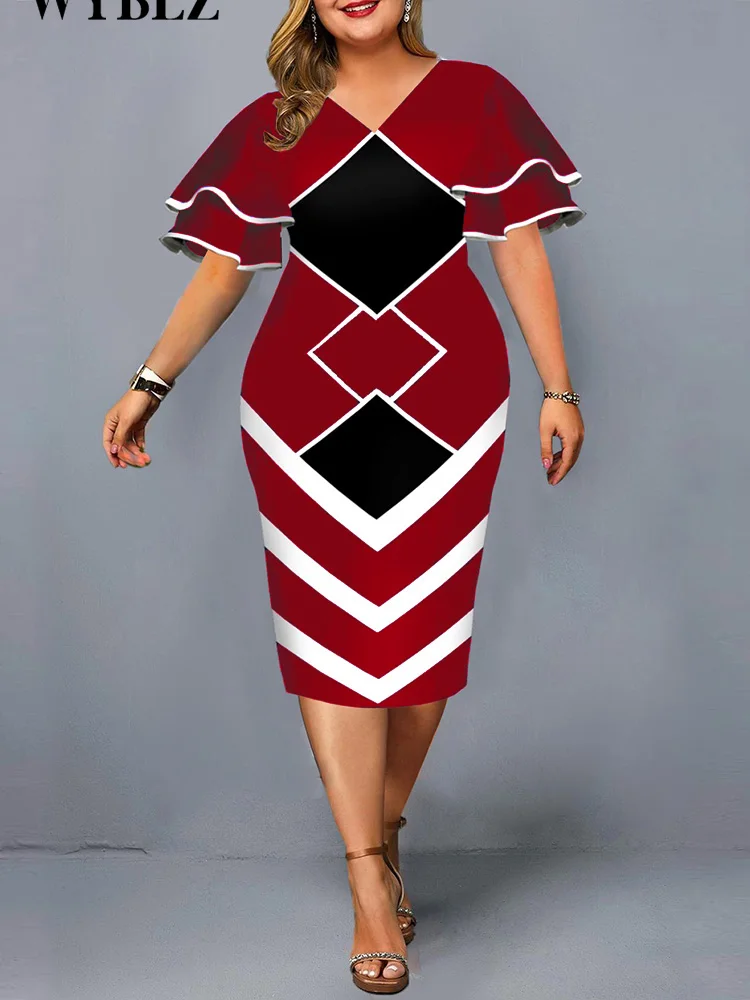 Plus Size Dresses for Women 4xl 5x New Year 2022 Summer Flying Sleeve Fashion O-neck Dresses Office Lady Business Dress Vestidos