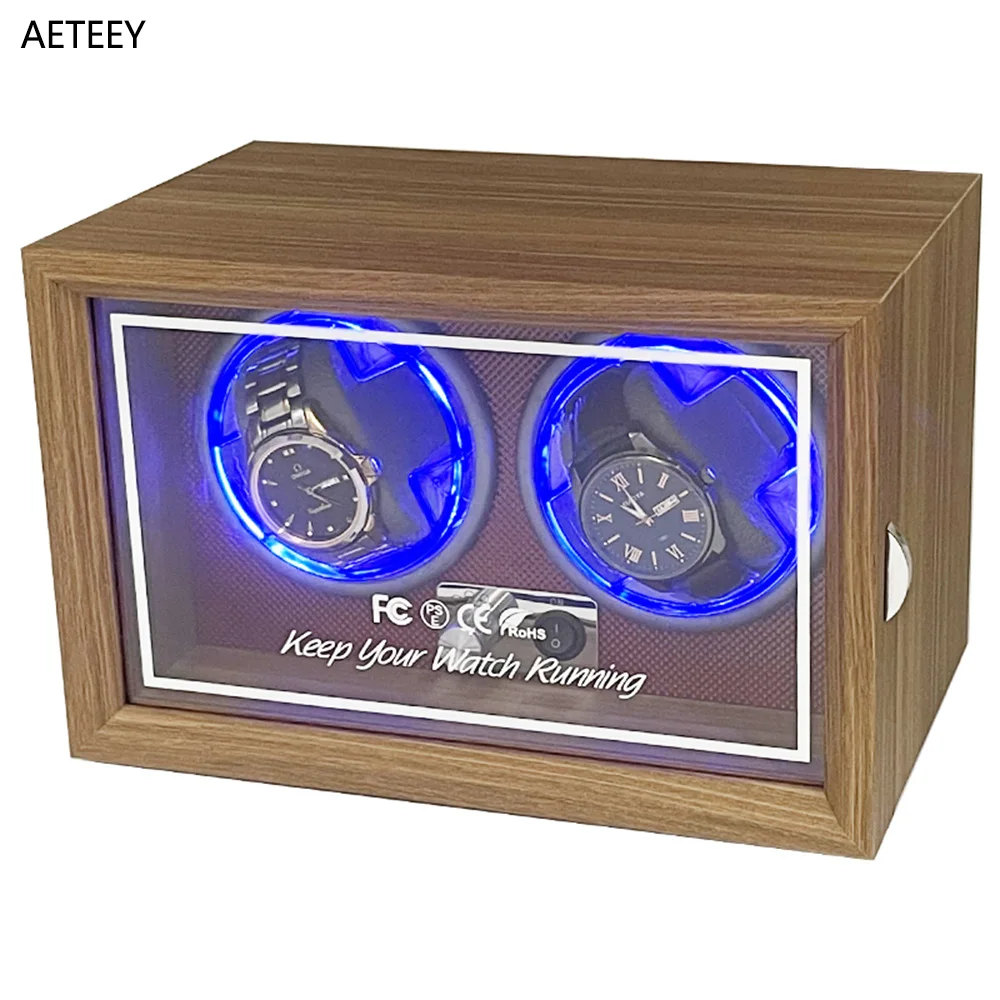 Watch Winder for Rolex Automatic Watches Two Slots Display Case Chain Watchwinder Box New Blue LED Light Caja Para Reloj