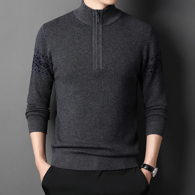 Zhu Chun cashmere winter men's turtle neck padded warm pure sweater zipper wool bottoming sweater
