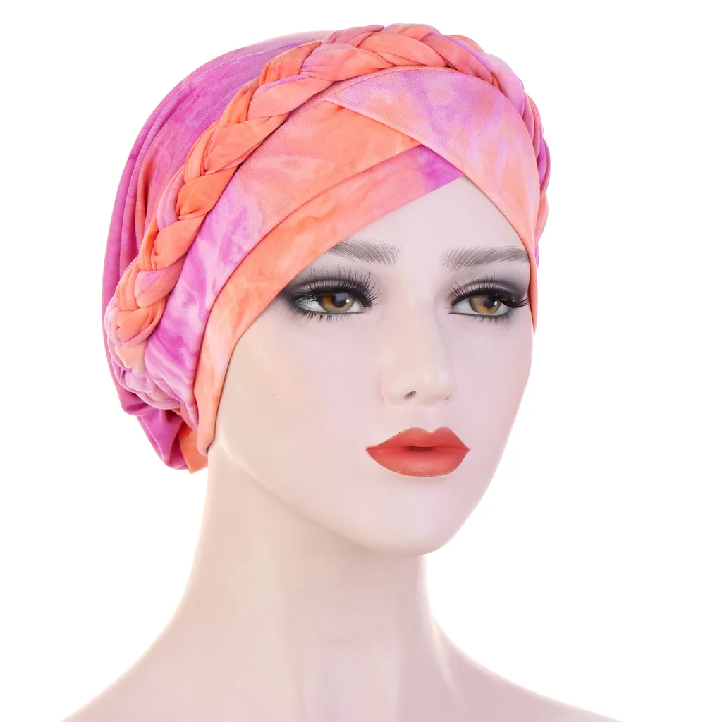 

Lady Rural Caps Girl Women Gradient Color Bandanas Stretchy Turban Cap Female Chemotherapy Headwear Braid Hat Polyester HT239