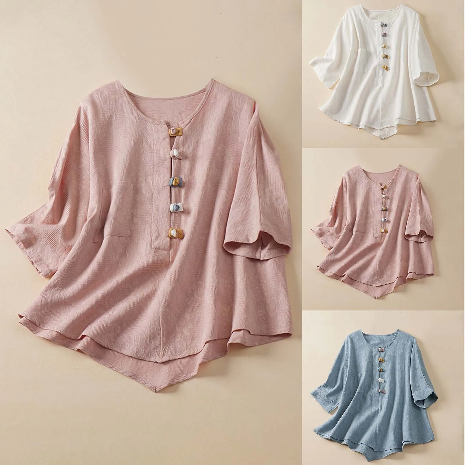 

Women's Loose Fit Casual Blouse With Mid Length Sleeves Cardigan European American Style Ethnic Vintage Button