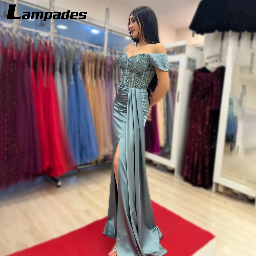 

Off the Shoulder Elastic Satin Sheath Evening Dress with High Slit Evening Gowns For Women Elegant Party Vestido Fiesta