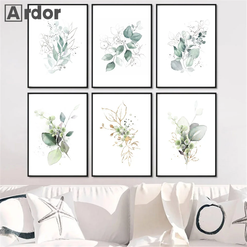 Абстрактный постер с листьями эвкалипта настенный художественный принт