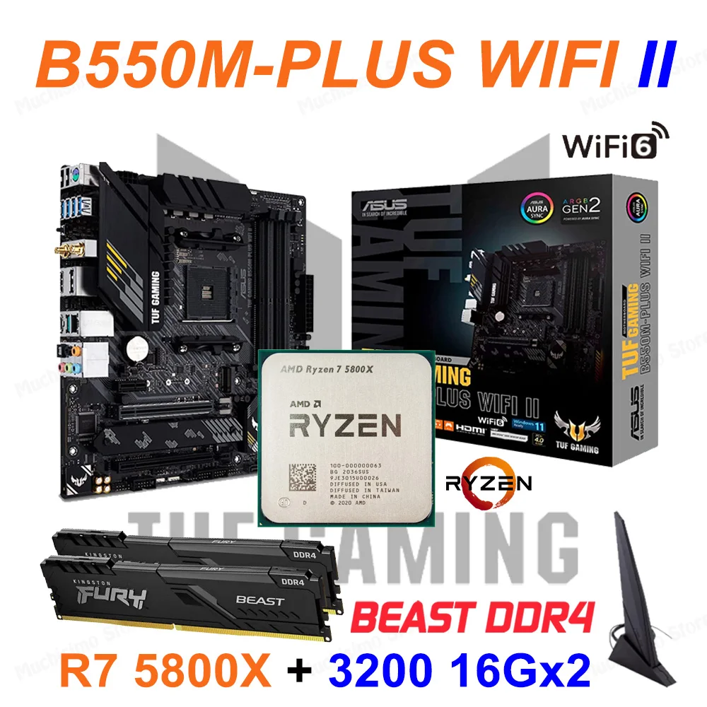 

ASUS TUF GAMING B550M PLUS WIFI II AM4 Motherboard AMD RYZEN 7 5800X CPU Combo AMD B550 Ryzen Kit 5800X R7 AMD B550 Mainboard