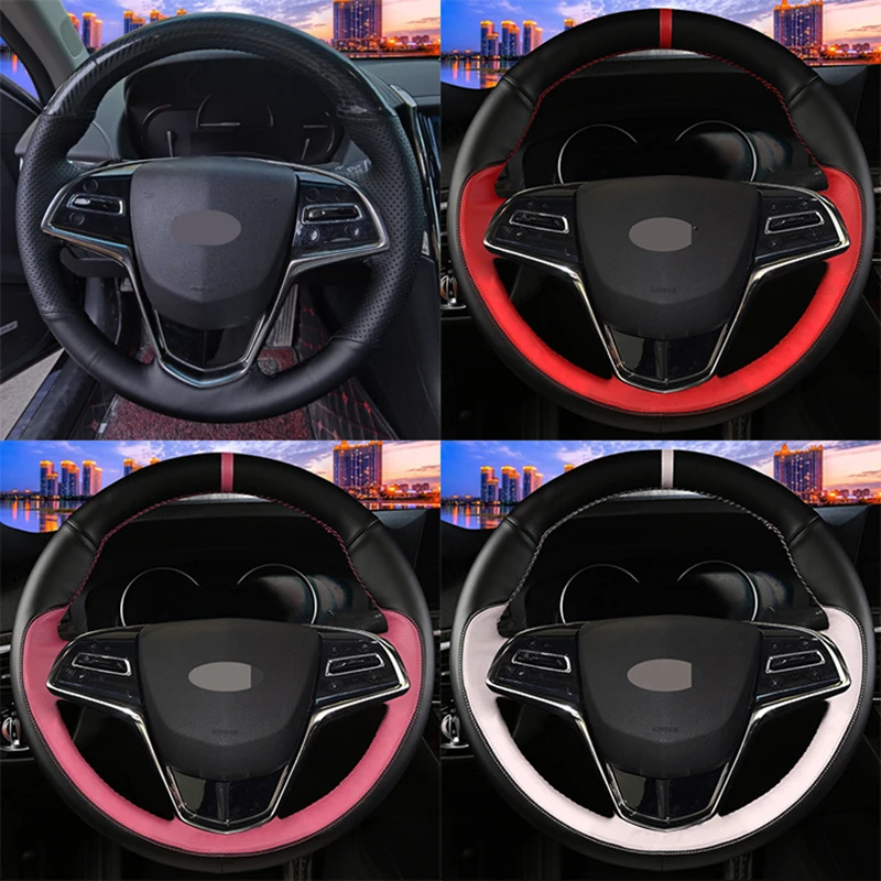 

Car Steering Wheel Cover Hand-stitched For Cadillac CTS 2014-2016 ATS 2013 2014 2015 Original Steering Wheel Braid Customize