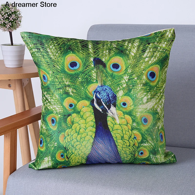 

NEW Hand Painted Linen Peacock Cushion Cover Peacock Feather Decorative Pillows Cover For Home Decoration Sofa Throw Pillow Case