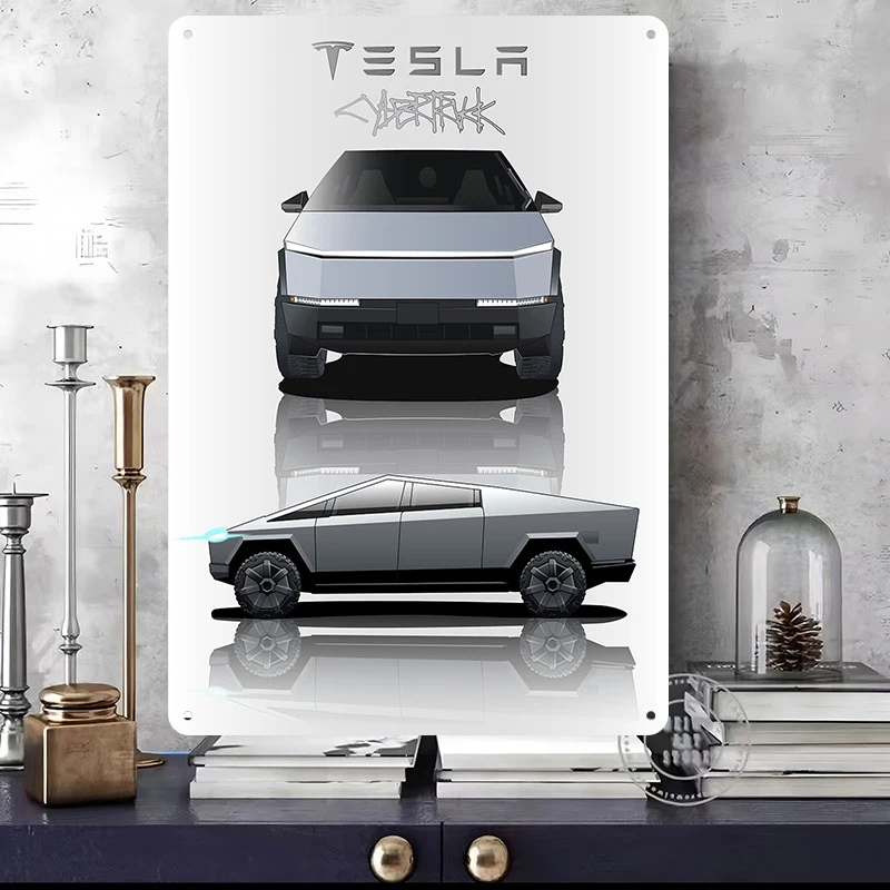 Фото Металлические 3D-постеры с текстурой (Tesla) — индивидуальные настенные украшения, винтажные металлические таблички для декора мужской комнаты, гаража, стены. №1